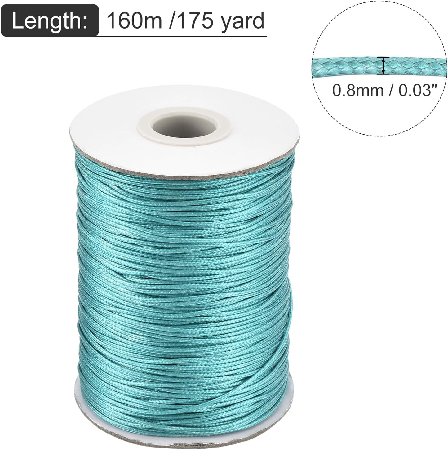 MECCANIXITY Waxed Cord 0.8mm Waxed Polyester Cord 175 Yard Wax String for Bracelet Making,Necklaces, Beading,Jewelry Making and DIY Crafts(Lake Blue)