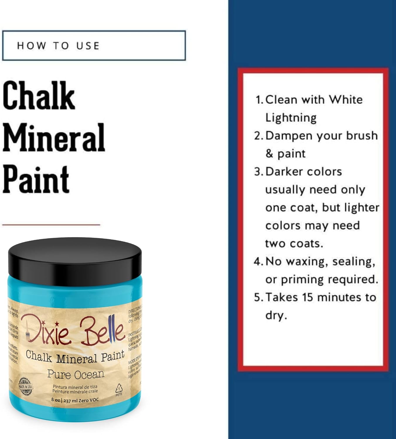 Dixie Belle Paint Company Chalk Finish Furniture Paint - Pure Ocean (8oz) - Matte Bright Teal Chic Chalk Mineral DIY Furniture Paint