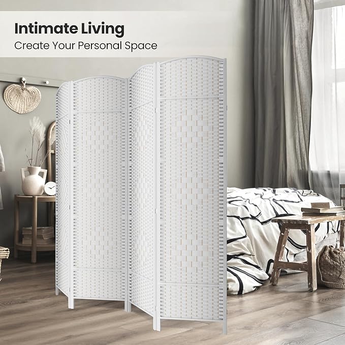 6 Panel Room Divider,6Ft Folding Privacy Screen,Tall - Extra Wide Foldable Panel Partition Wall Divider with Diamond Double-Weaved Hand-Woven Design Room Screen Divider