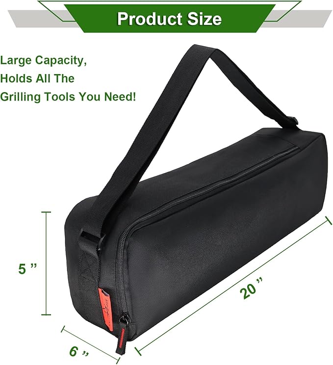Grill Tool Organizer, BBQ Tool Storage Bag - 20" Heavy-Duty Storage Bag Waterproof 600D Oxford, Folding Design Gift for Camping, Tailgates, Outdoor BBQ Parties (20" Lx6 Wx5 H)