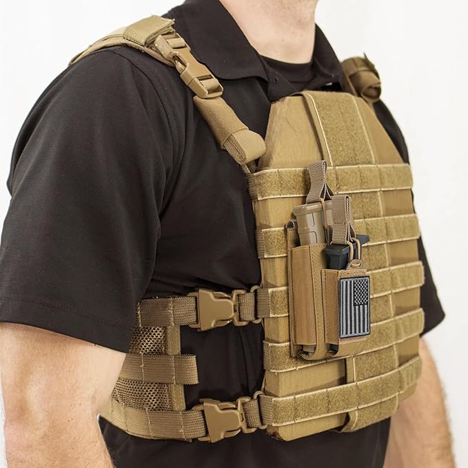 Open-Top Single/Double/Triple Molle Mag Pouch for 5.56mm M4 M16 AK AR Glock M1911 9mm Elastic Rifle Magazines Pistol Mag Pouches Holder Carrier with USA Flag Patch