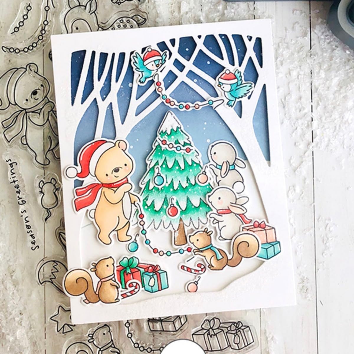 Cutting Dies Metal Stencils Scrapbooking Tools Flowers Lace Frame DIY Embossing Template for Paper Card Making Album Arts Crafts Supplies (Snowman Jungle Frame-11.1x14.2cm)