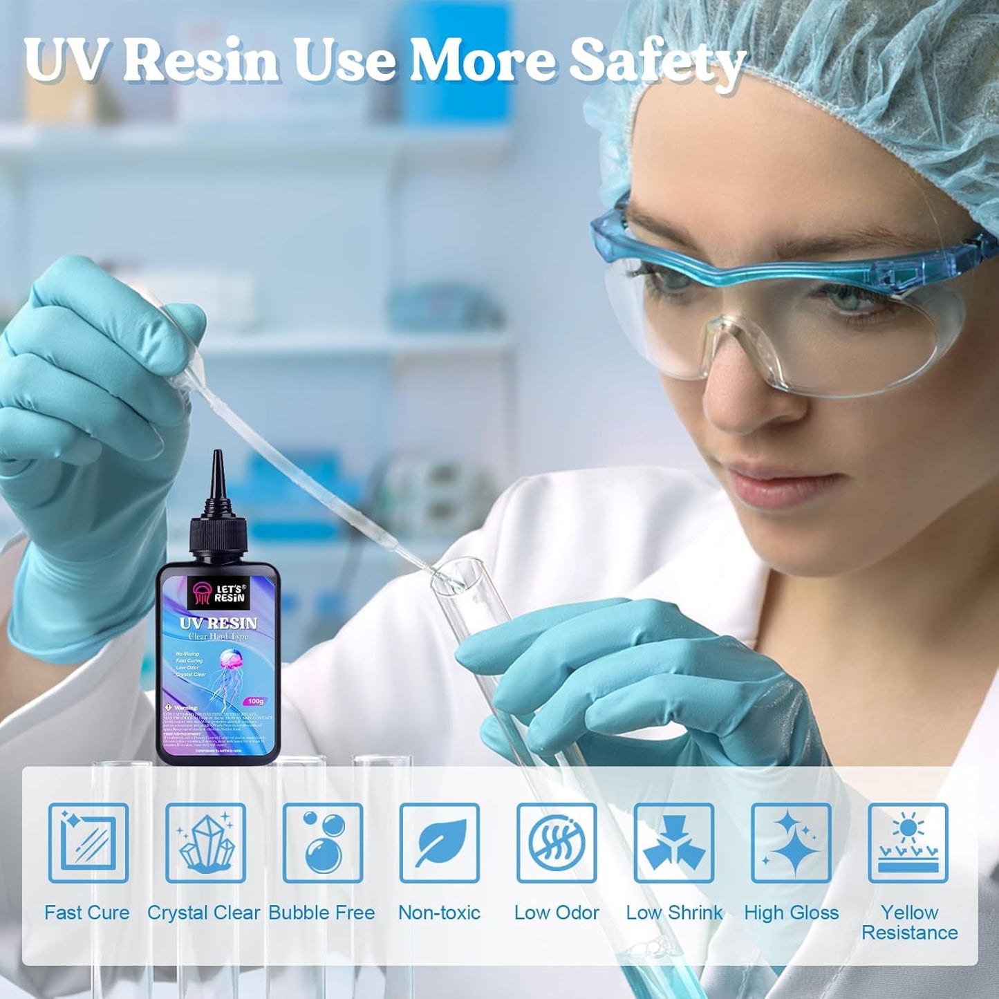 LET'S RESIN UV Resin, 300g Low Viscosity Crystal Clear Thin Resin Kit, Quick-Curing & Low Shrinkage Ultraviolet Epoxy Resin for Crafts, Casting, Silicone Molds
