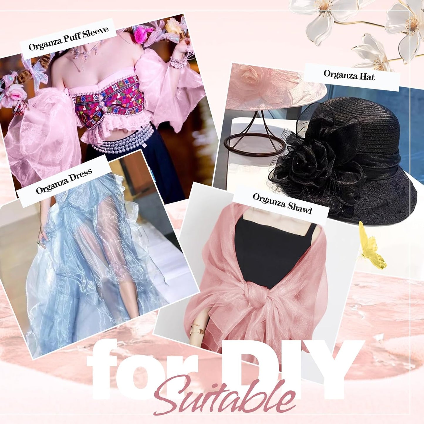 VACVELT Sheer Organza Fabric by The Yard, 60 Inch Wide Rose Gold Organza Fabric Bolt Bridal Sheer Tulle Fabric, Silk Organza Fabric Roll for Wedding Party Decorations Backdrop Curtain (2 Yards)