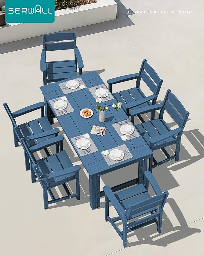 SERWALL HDPE Outdoor Dining Table, 67'' Patio Dining Table for Deck, Blue