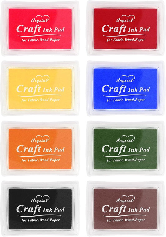HAFFUZI Washable Stamp Pads for Kids, Ink Pads for Rubber Stamps, 8 Color Non-Toxic Craft Ink for Paper Fabric Wood, Journaling Scrapbooking Handprint Art