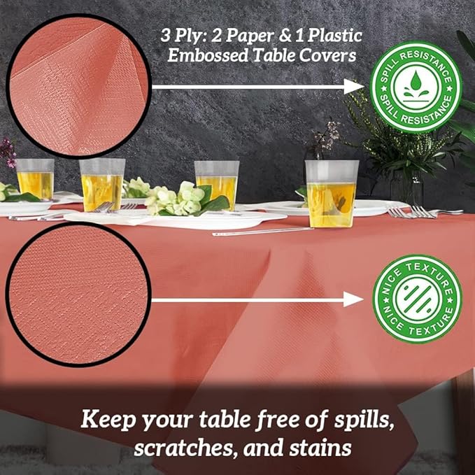 PARTY BARGAINS Disposable Table Covers - 54" X 108" [1 Count] Red Table Cover, 3 Ply Paper & Plastic Tablecloth
