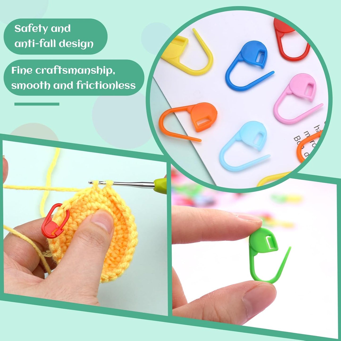 LUNARM 200 Pcs Stitch Markers for Crocheting, 10 Color Crochet Stitch Markers Knitting Locking Clip Pins with 6 Yarn Needles for DIY Craft Sewing