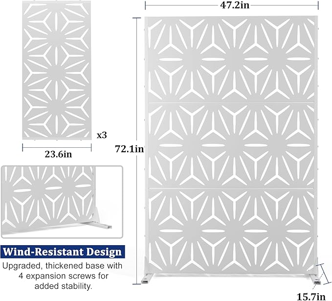 Outdoor Privacy Screen,72" H×47" W Metal Privacy Screen, Freestanding Privacy Fence Panels for Patio
