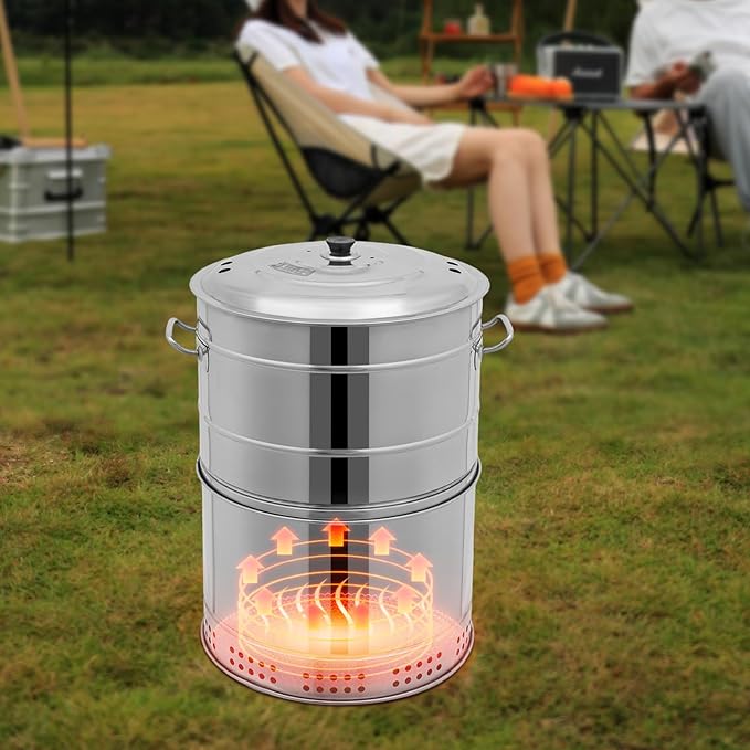 Large Portable Charcoal Grill Stainless Steel Multi-functional Charcoal Grill Barrel 360°Outdoor Barbecue Grill with 50 Skewers & 3 S Hooks for Camping, Picnic, Backyard