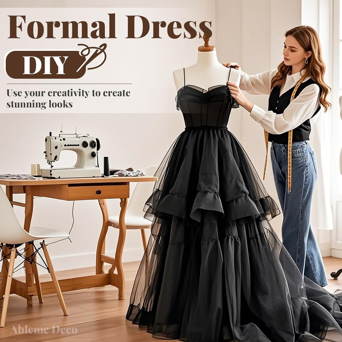 Organza Fabric by The Yard, 60 Inch Wide 10 Yards (30 ft) Extra Long Sheer Fabric for DIY Sewing Projects Window Scarf Wedding Decorations Party Backdrops Curtains (Black)