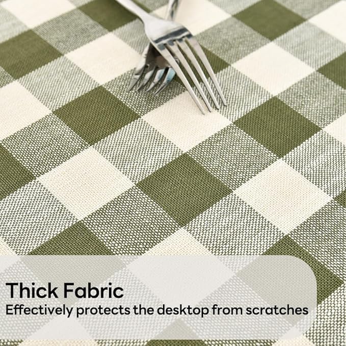 Gingham Table Cloth for Round Tables Green Checkered Plaid Tablecloth Heavy Duty Cotton Blend Washable & Wrinkle Table Cover for Outdoor Kitchen Dining Picnic Camping (60 inch Diameter)