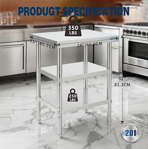 Stainless Steel Table Stainless Steel Prep Table 18 x 24 Inch, NSF Metal Commercial SS Kitchen Prep Worktable for Restaurant Kitchen Garage Warehouse