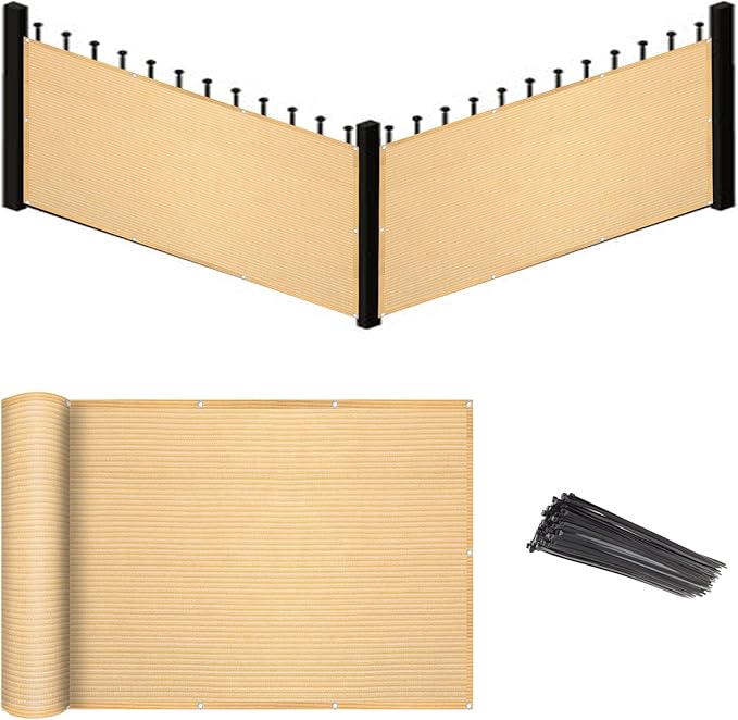 Eden's Decor Balcony Privacy Screen Beige 2'6"x 33' Cover Mesh Windscreen Weather-Resistant UV Protection for Backyard Deck, Patio, Balcony, Pool, Porch, Fence, Railing, Gardening