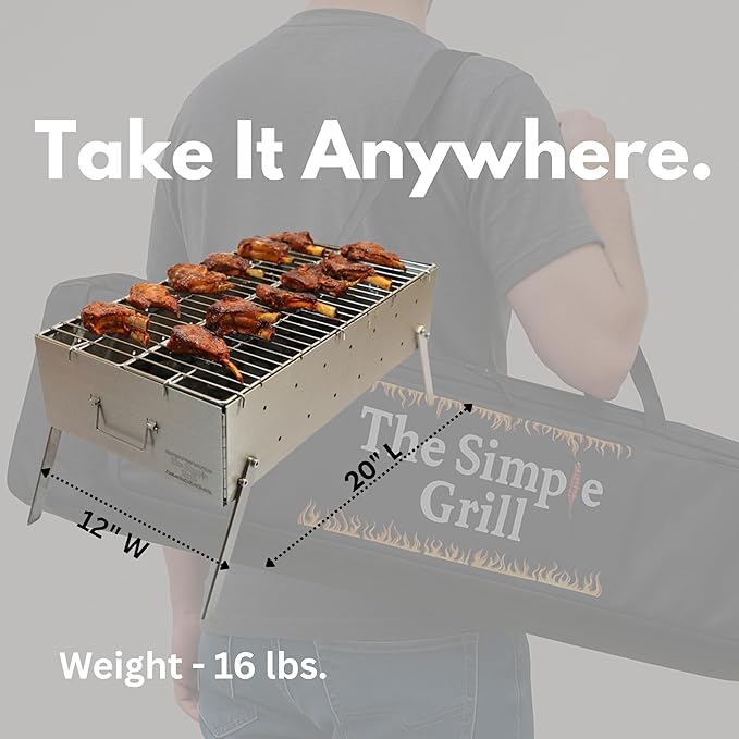 The Simple Grill | Stainlees Steel Foldable Charcoal Grill for BBQ | Camping Grill Mangal for Outdoor Cooking and Barbeque| SKEWERS AND ACCESSORIES INCLUDED