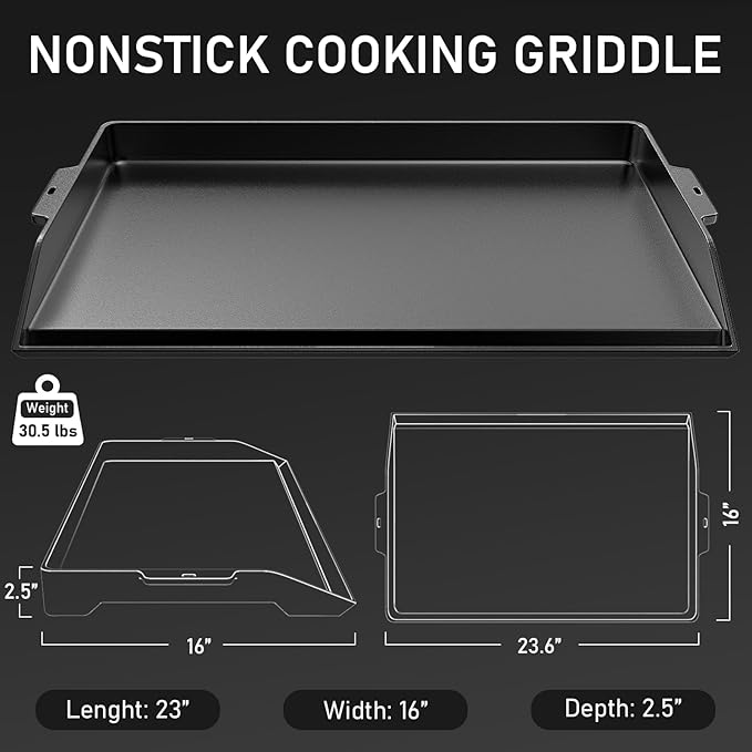 Utheer 23" x 16" Cast Iron Griddle for Gas Grill and Stove Top, Universal Flat Top Griddle with Pre-Seasoned Nonstick Coating, X-Shaped Reinforced Ridges, Perfect for Healthy Cooking, Parties, Camping