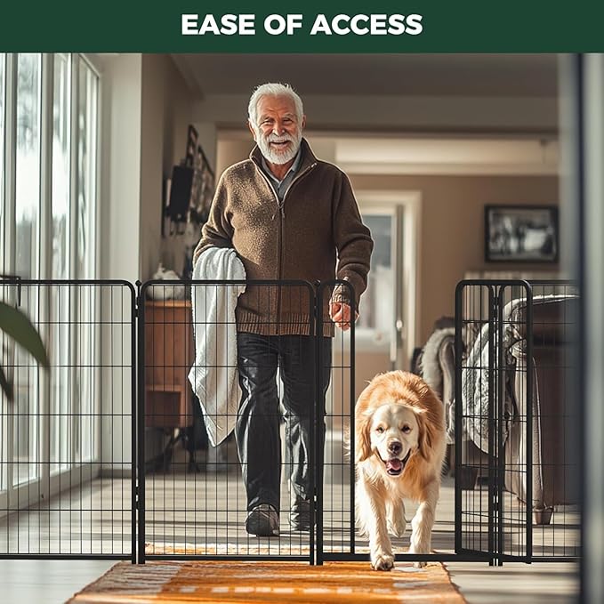 FXW Dog Gate Extra Wide Designed for Indoor Use, Adjustable Width Up to 219-inch Wide (45" H 8 Wire Panels for Large Dogs), Black