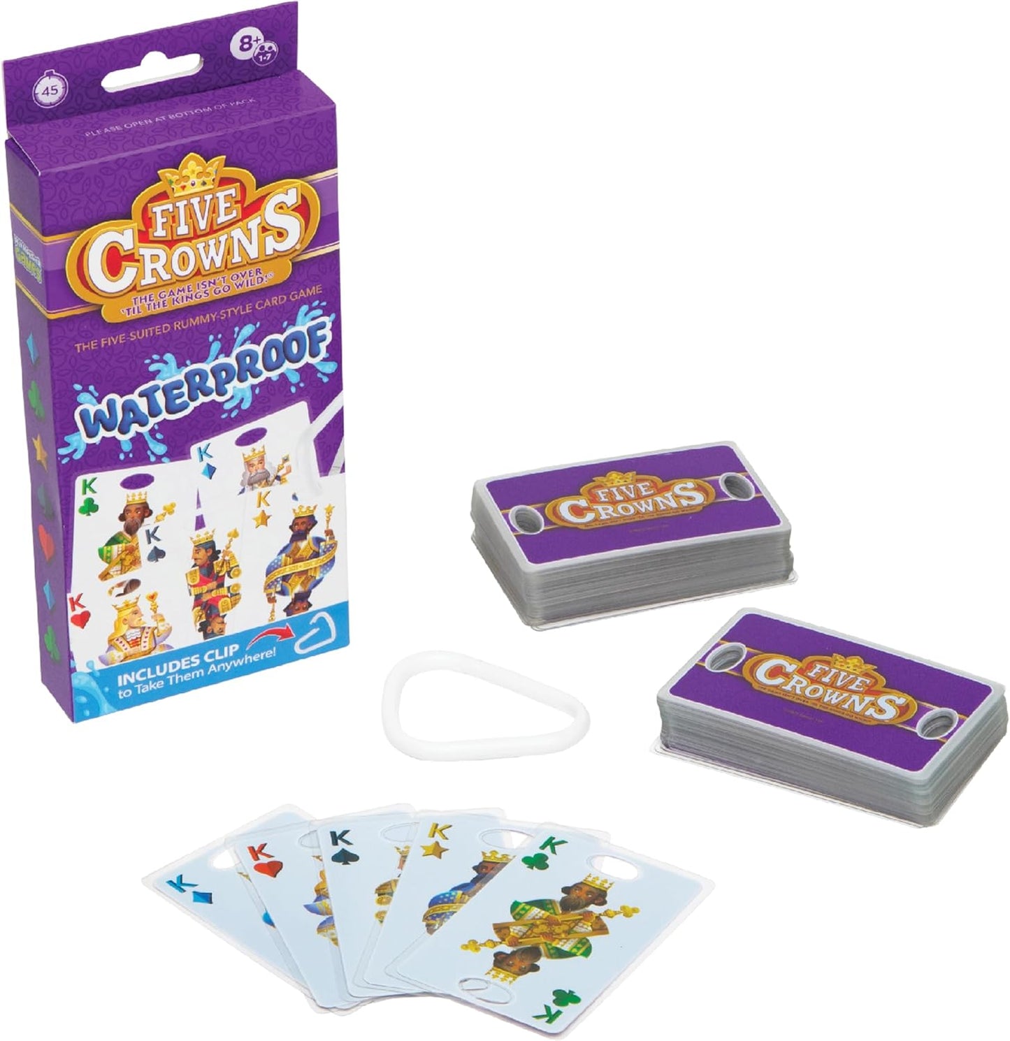 PlayMonster Five Crowns Waterproof Cards Games – Pool, Summer Toys, Pool Games, Family Game Night, The Game isn’t Over Until The Kings Go Wild!, 5 Suited Rummy Style Card Game, Ages 8+
