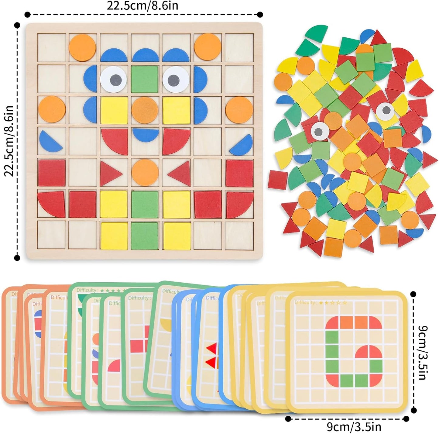 Montessori Tangram Educational, Geometric Shapes Puzzle Toys with 120Pcs Wooden Puzzle Blocks and 20Pcs Cards, Colorful Pattern Montessori Children's Educational Gifts for Kids Ages 3 and Up