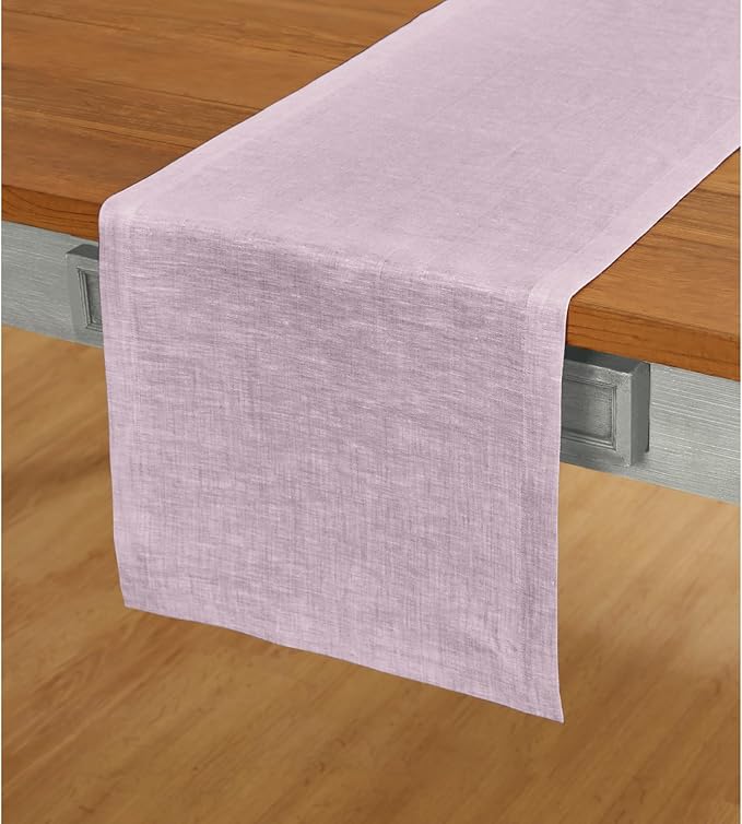 Solino Home Linen Short Table Runner 60 Inches - Athena, 100% Pure Linen Chambray Lavender Table Runner 14 x 60 Inch Ideal for Dresser and Coffee Tables - Spring, Easter, Valentines