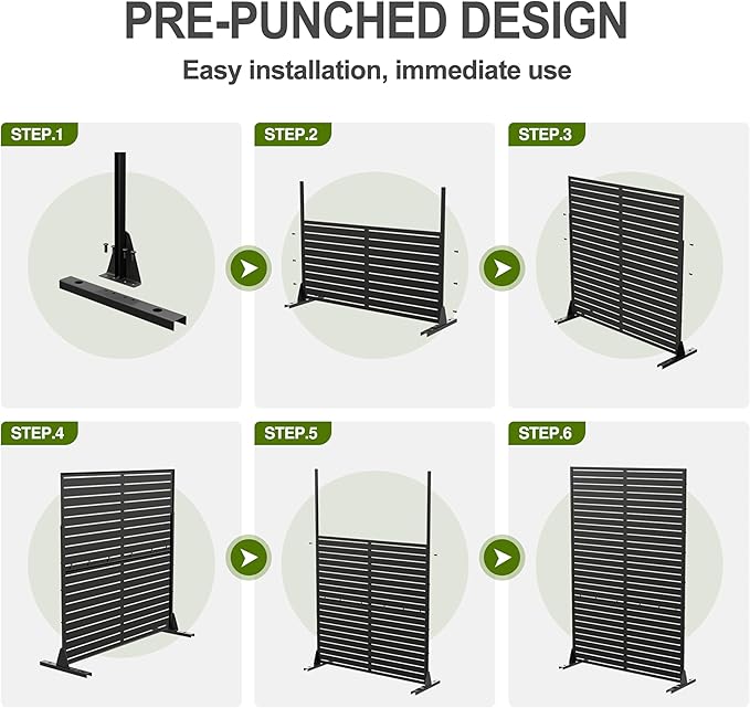Casaphoria Metal Privacy Screen Outdoor, 72" H x 35" W Freestanding Decorative Privacy Screen for Patio Deck Balcony Garden with Stable Base, Harold Black