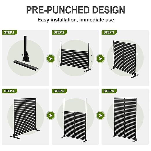Casaphoria Metal Privacy Screen Outdoor, 72" H x 47" W Freestanding Decorative Privacy Screen for Patio Deck Balcony Garden with Stable Base, Black-Jason