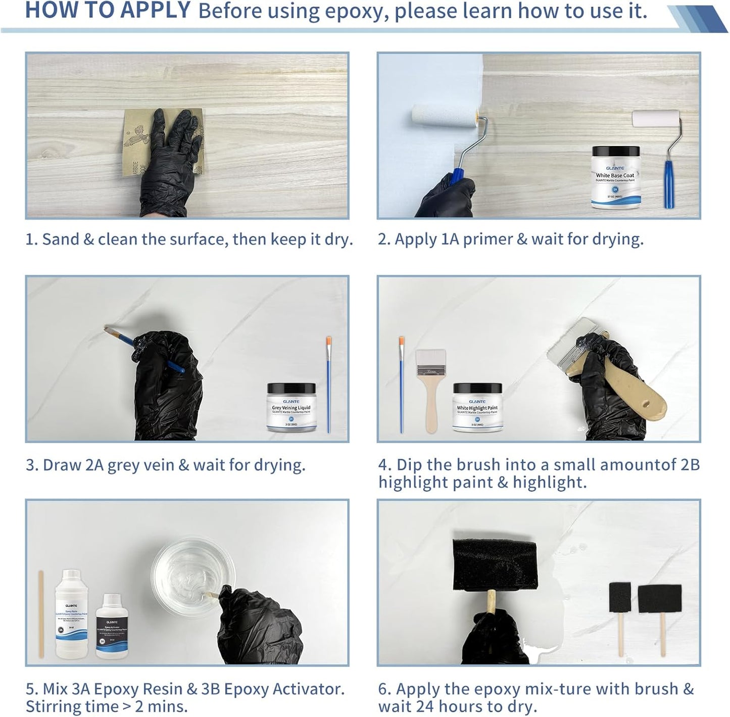 GLAINTE White Marble Countertop Paint Kit - Epoxy Countertop Refinishing Kit for Kitchen Bathroom Cover 35-38 Sq.Ft