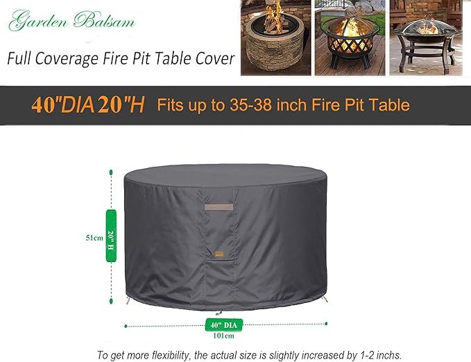 Fire Pit Cover 600D Heavy Duty Waterproof Fabric With PVC Coating Round 40" Dia x 20" H Dark Grey Fits 35-38 inch Fire Pit Table Fade Resistant Outdoor Firepit Cover