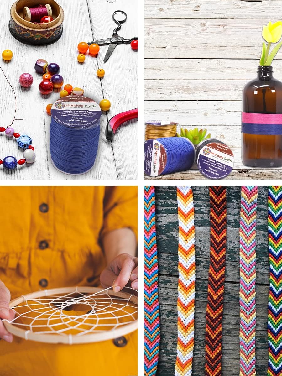 Mandala Crafts 1.5mm 109 Yards Yellow Cotton Waxed Cord for Jewelry Making Bracelet Cord Waxed String - Beading String Thread Jewelry Cords for Necklaces String