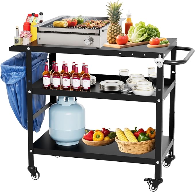 TOLEAD Outdoor Grill Cart, Grill Tables for Outside, Grill Carts Outdoor with Wheels, BBQ Cart Outdoor Prep Table, Pizza Oven Table for Outside, Griddle, Patio
