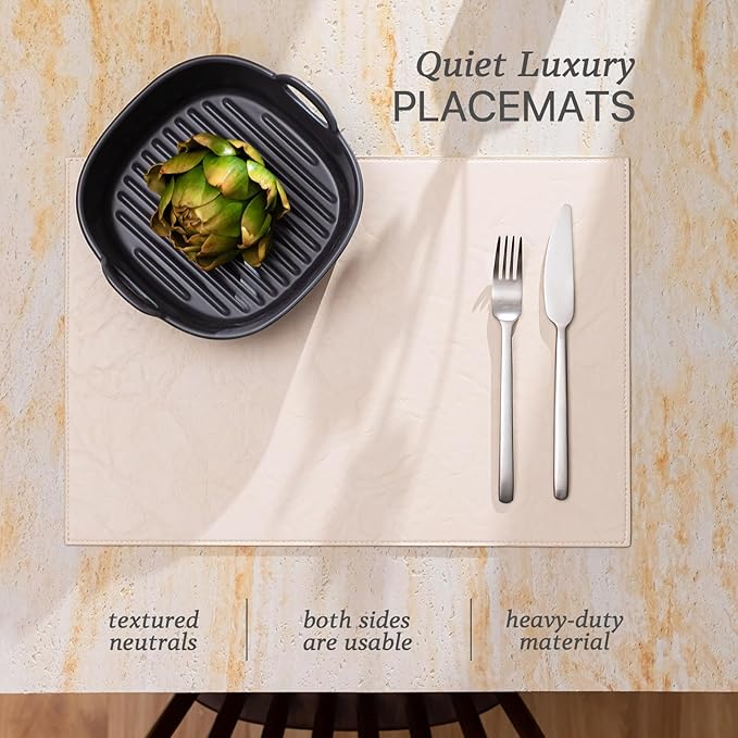 Faux Leather Placemats Set of 4 Vinyl Washable Wipeable Table Mats for Kitchen Dining Table Heat Resistant Waterproof Modern Indoor/Outdoor Placemats Non-Slip Easy Clean Place Mats (Beige)