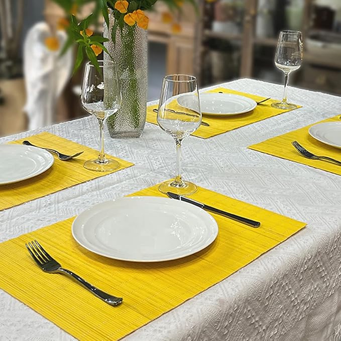ANDSTAR Set of 8 Pcs Bamboo Placemats Natural Anti-Slip Bamboo Placemats Washable Heat-Resistant Table Mats for Dining Room and Kitchen（Yellow）