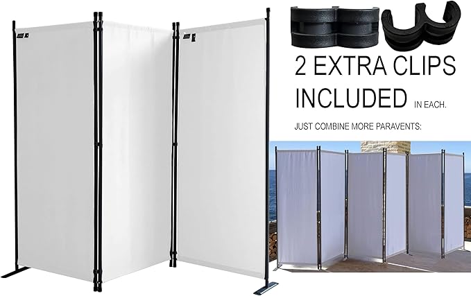 Room Divider 67" W x 65" H White | 3-Panel Folding Privacy Screen | Portable Room Partition | Garden Separation Paravent | Water Repellent Indoor & Outdoor Freestanding Wall