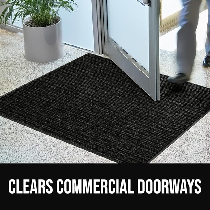 GORILLA GRIP Waterproof Traffic Guard Door Mat, Heavy Duty Entryway Mats, Strong Rubber Back Commercial Utility Rugs for Office Hallway, Garage Floor and Home, Low Profile Carpet Runner, 29x17, Black