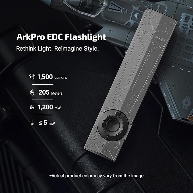 OLIGHT ArkPro EDC Flat Flashlight Rechargeable with Green Beam, UV and White LED, 1500 Lumens USB-C Pocket Camping Flashlight, Spotlight Floodlight for Outdoor Emergency Working (Phantom Squadron CW)