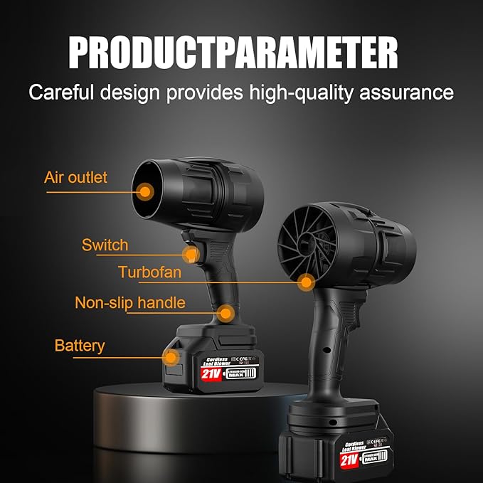 Cordless Leaf Blower with 2 x 4.0Ah Battery and Charger, 600,000 RPM Turbo Air Jet Blower, Lightweight Handheld Blower with Adjustable Speed for Patio Cleaning, Lawn Care, Car, Blowing Leaves and Dust