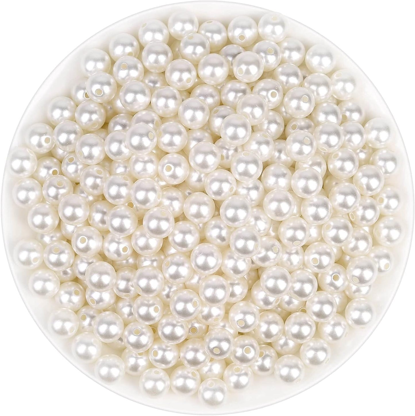 Pearl Beads for Craft, Anezus 500pcs Ivory Faux Fake Pearls, 10 MM Small Sew on Pearl Beads with Holes for Jewelry Making, Bracelets, Necklaces, Hairs, Crafts, Decoration and Vase Filler
