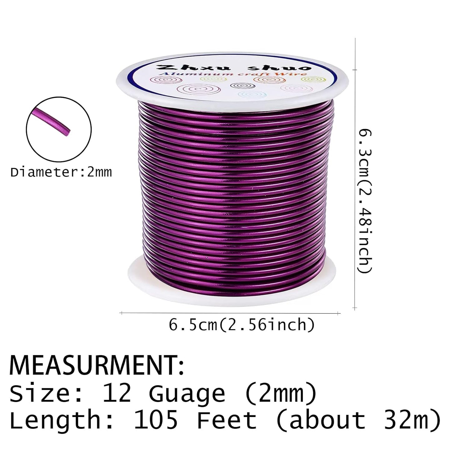 12 Gauge(2mm) Aluminum Wire 35 Yards Anodized Metal Wire for Bonsai Armature Crafting Sculpting Jewelry Craft Making Beading Floral (Purple, 12 Gauge)