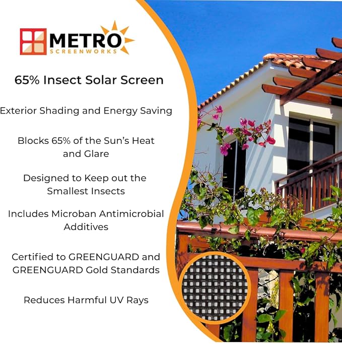 Custom Solar Screens for Windows Exterior 65% Shade - Pre-Framed Solar Window Screen Mesh - Home Improvement for Reduced Glare & Heat - 65% UV & Insect Blocker - Fully-Assembled & Ready to Install