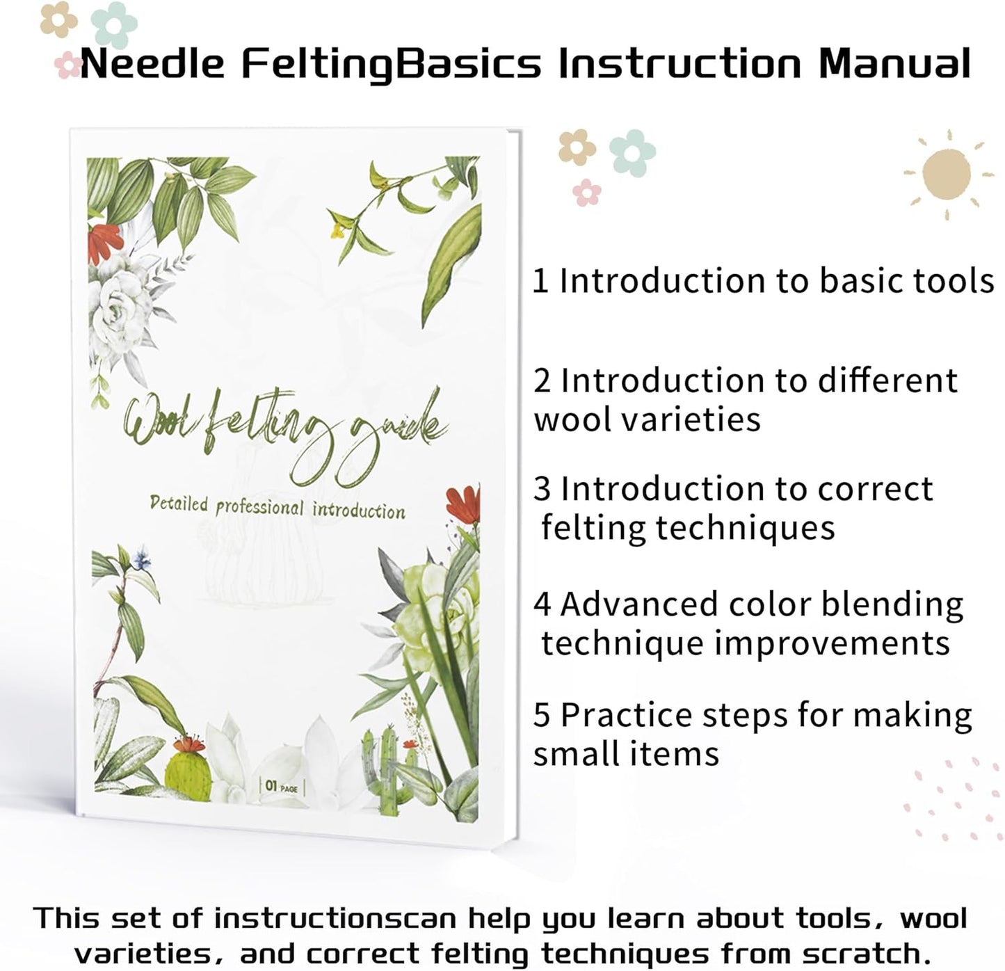 NFAMRZCAR Needle Felting Pad,Thick and Firm Needle Felting Mat Natural Wool Felting Mat with 110 Needle 3 Needle Wood Handles 1 Clean Cloth,Clear Instruction (New 6 * 6inch)