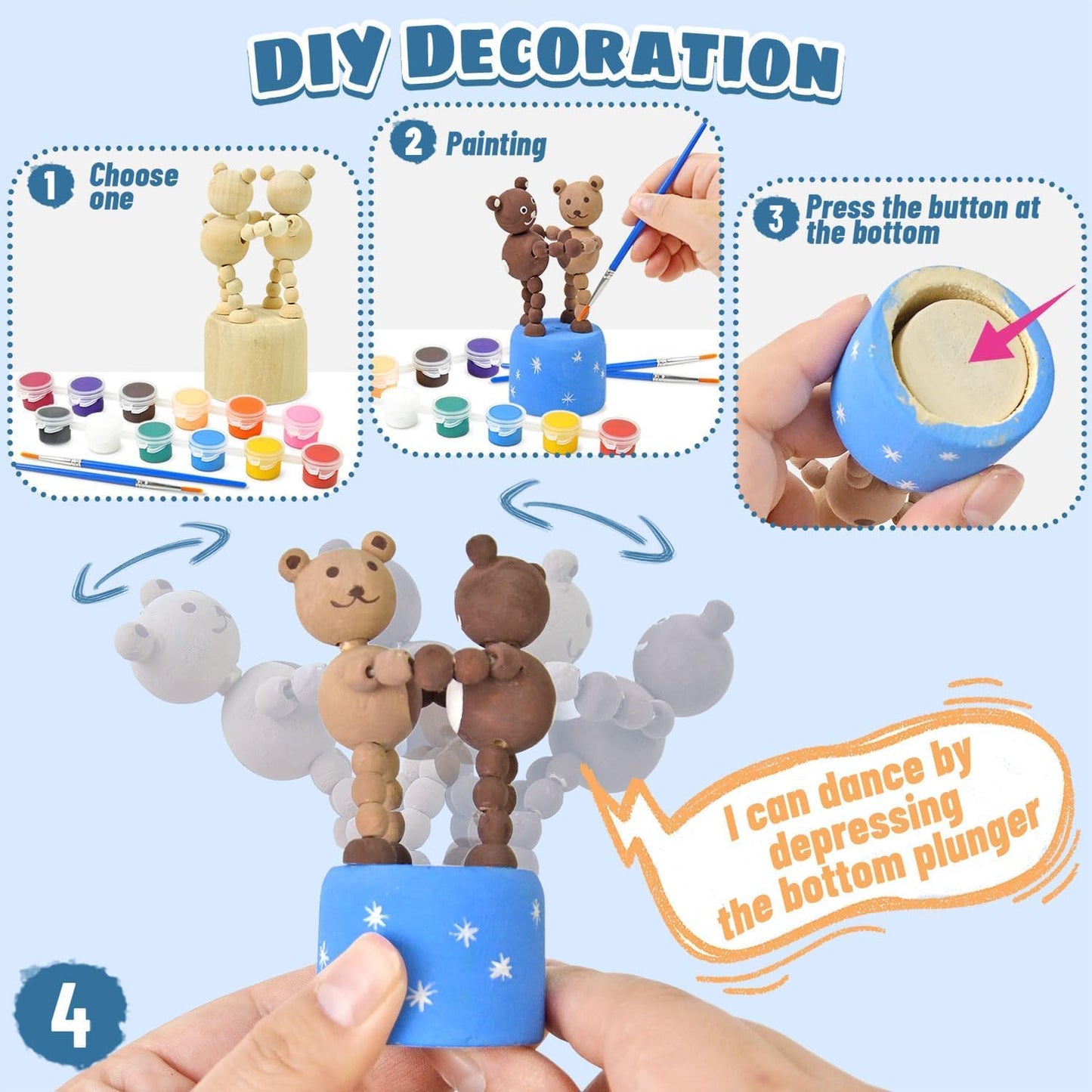 Vileafy Crafts for Kids, Painting Kits for Kids Ages 4-8 with Paints & 8 Brushes, DIY Arts and Crafts for Boys and Girls, Unfinished Wood Figures for Painting Party Favors