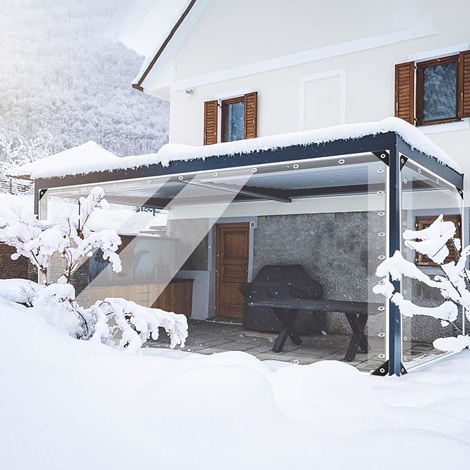 15oz Outdoor Clear Curtain, PVC Vinly Outdoor Clear Panel Curtain, Weather Resistant Outdoor Curtain for Pergola, Porch, Gazebos, with Rustproof Grommets-9'H x 15'W(180''W x 108''L,H=L)