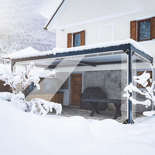 15oz Outdoor Clear Curtain, PVC Vinly Outdoor Clear Panel Curtain, Weather Resistant Outdoor Curtain for Pergola, Porch, Gazebos, with Rustproof Grommets-9'H x 15'W(180''W x 108''L,H=L)