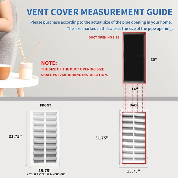 14x30 Return Air Grille [Duct Opening Size],Return Air Vent Cover for Wall Or Ceiling,Steel Return Air Filter Grilles Removable Face/Door for 1 Inch Filters(14"W x 30"H [Duct Opening])