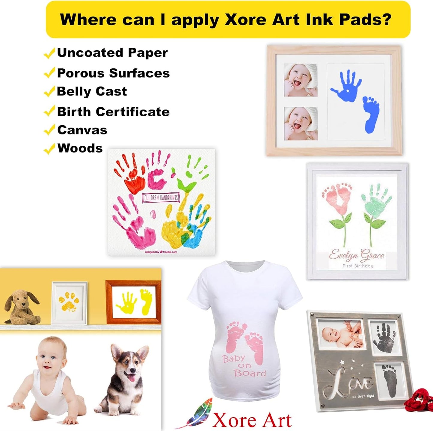 5"x4'' Large Ink Pad Washable Stamp Ink Pad for Baby Footprint Handprint with 30ml Premium Refill Ink (Black)