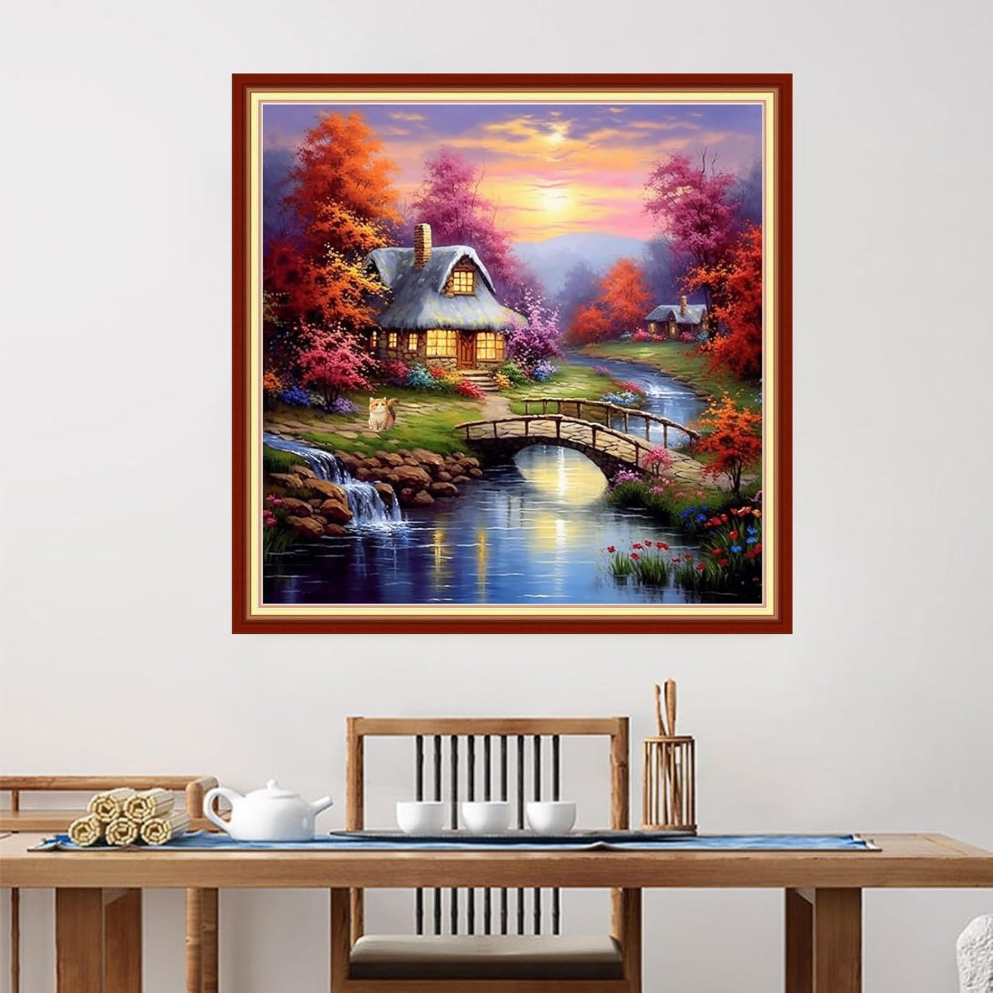 Foxdiviy Stamped Cross Stitch Kits for Beginners Full Range of Cross Stitching 11 CT Printed Cross Stitch Kits for Kids Adults Cross Stitch Patterns Needlepoint Kits-Dream Home 18x18 inch