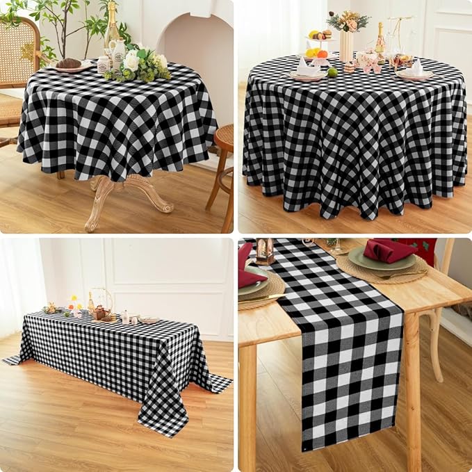 Waterproof Plaid Tablecloth Fabric - Round 90 Inch Classic Gingham Checker Table Cloth for Indoor/Outdoor Use - Buffalo Table Cover for Picnics, BBQs, and Parties