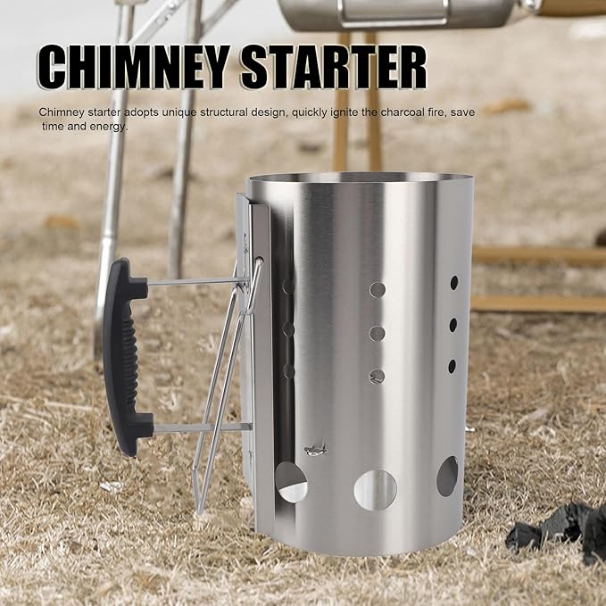 Efficient Charcoal Starter, Stainless Steel Portable Chimney Starter for Barbecue, Camping, Picnic with Lightweight Design