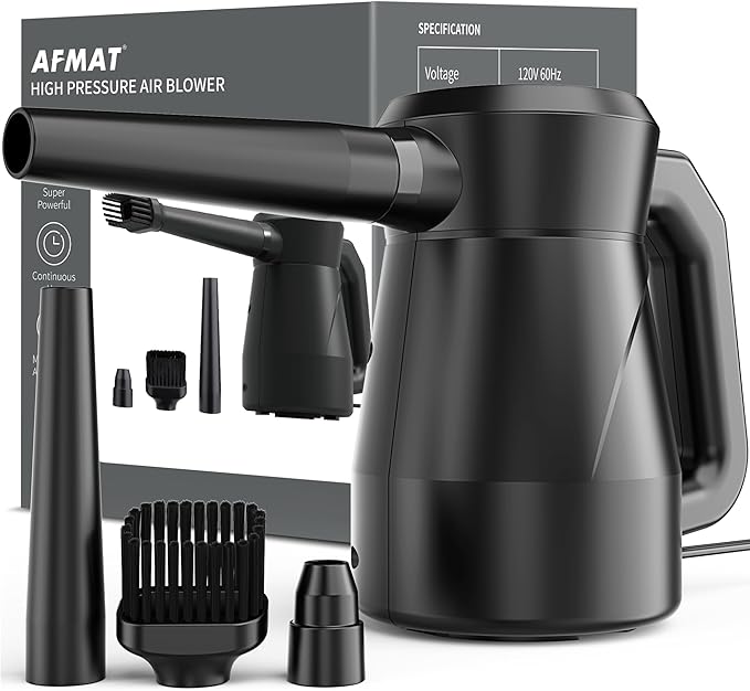 AFMAT Electric Air Duster Air Blower, Replacement for Compressed Air Cans, Multi-Use Cleaning Tools with 9.8ft Cord for Electronics, Keyboard, Fans, Hairs, Cars, BBQ, Super Powerful and Last for Years