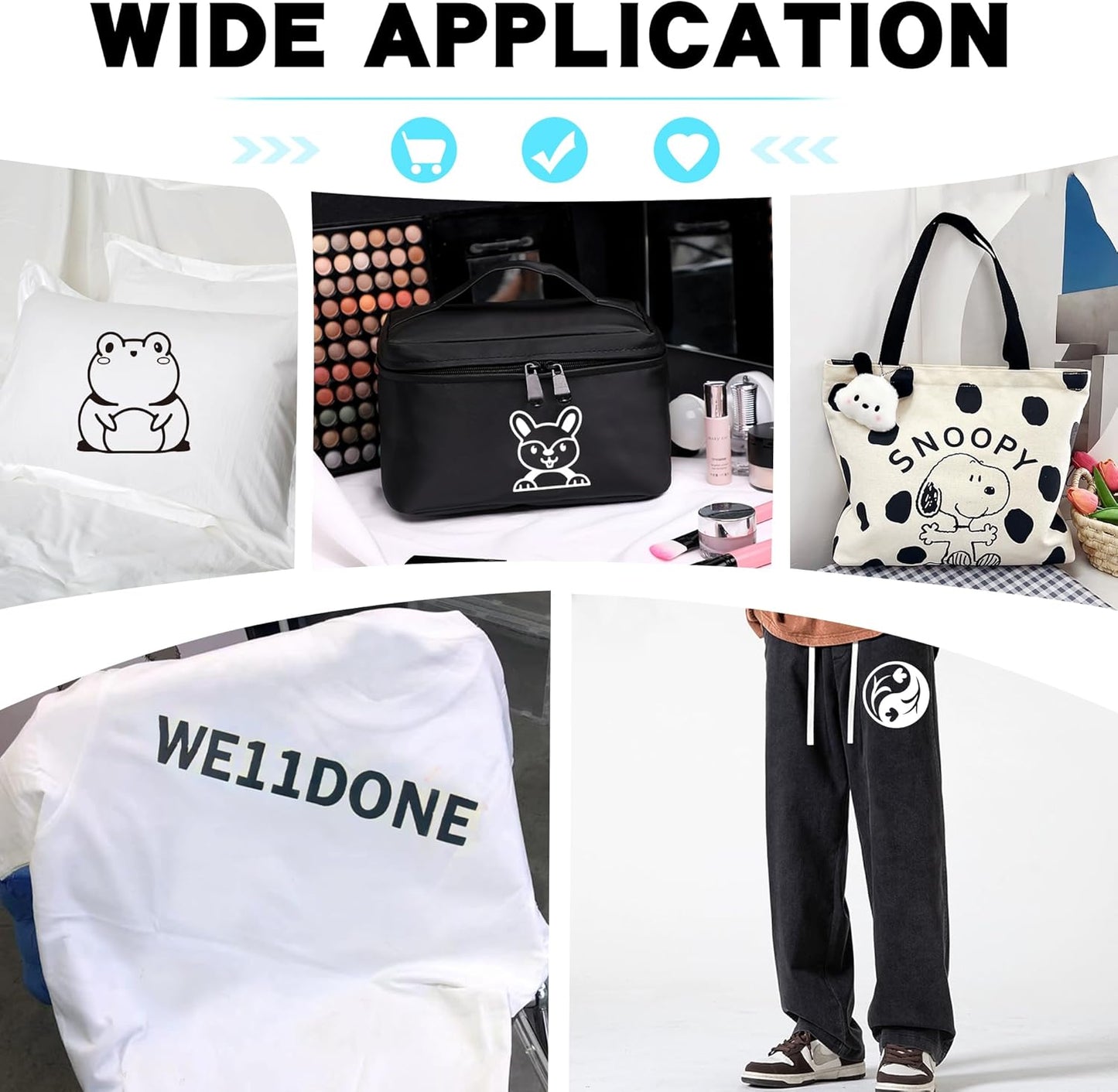 HTVVETUR Iron on Vinyl 2 Rolls 12" x 12ft HTV Black and White Heat Transfer Vinyl for T-Shirt HTV Vinyl Rolls for All Cutter Machine - Easy to Cut & Weed for Heat Transfer Design